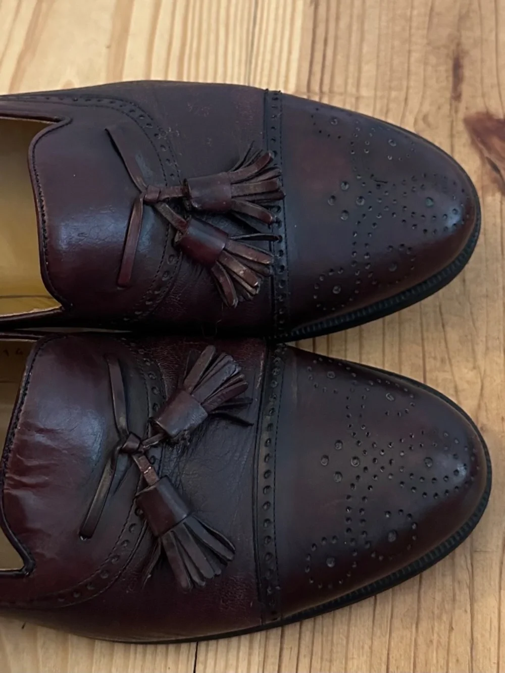Vtg Mezlan Loafers Shoes Sz 10 B Burgundy Leather Tassel Wingtip Brogue Cap Toe